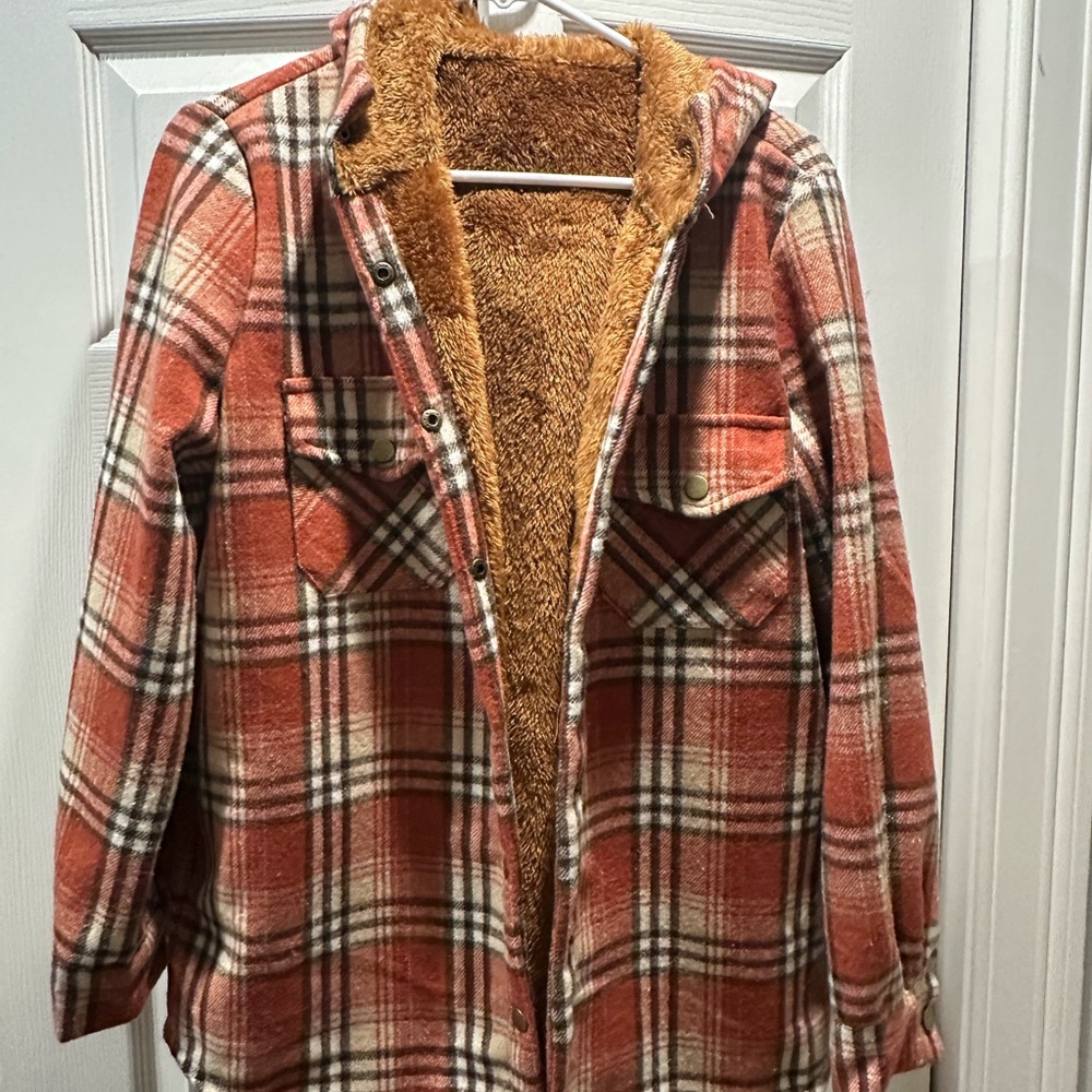 Warm Plaid Jacket with Sherpa Lining